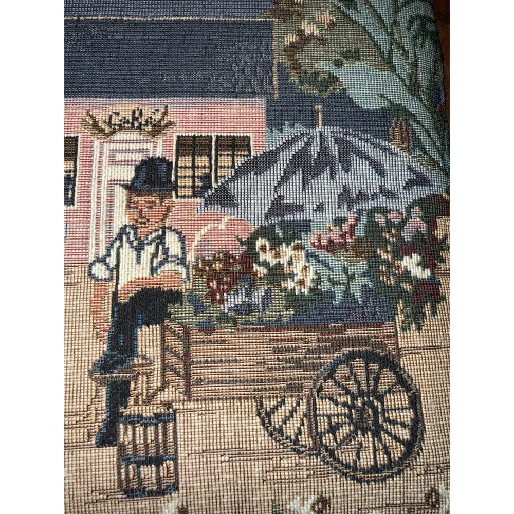 Wooden Vintage Box Hinged Lid Tapestry Man Dog Pictorial Fabric‎ Top Recipe